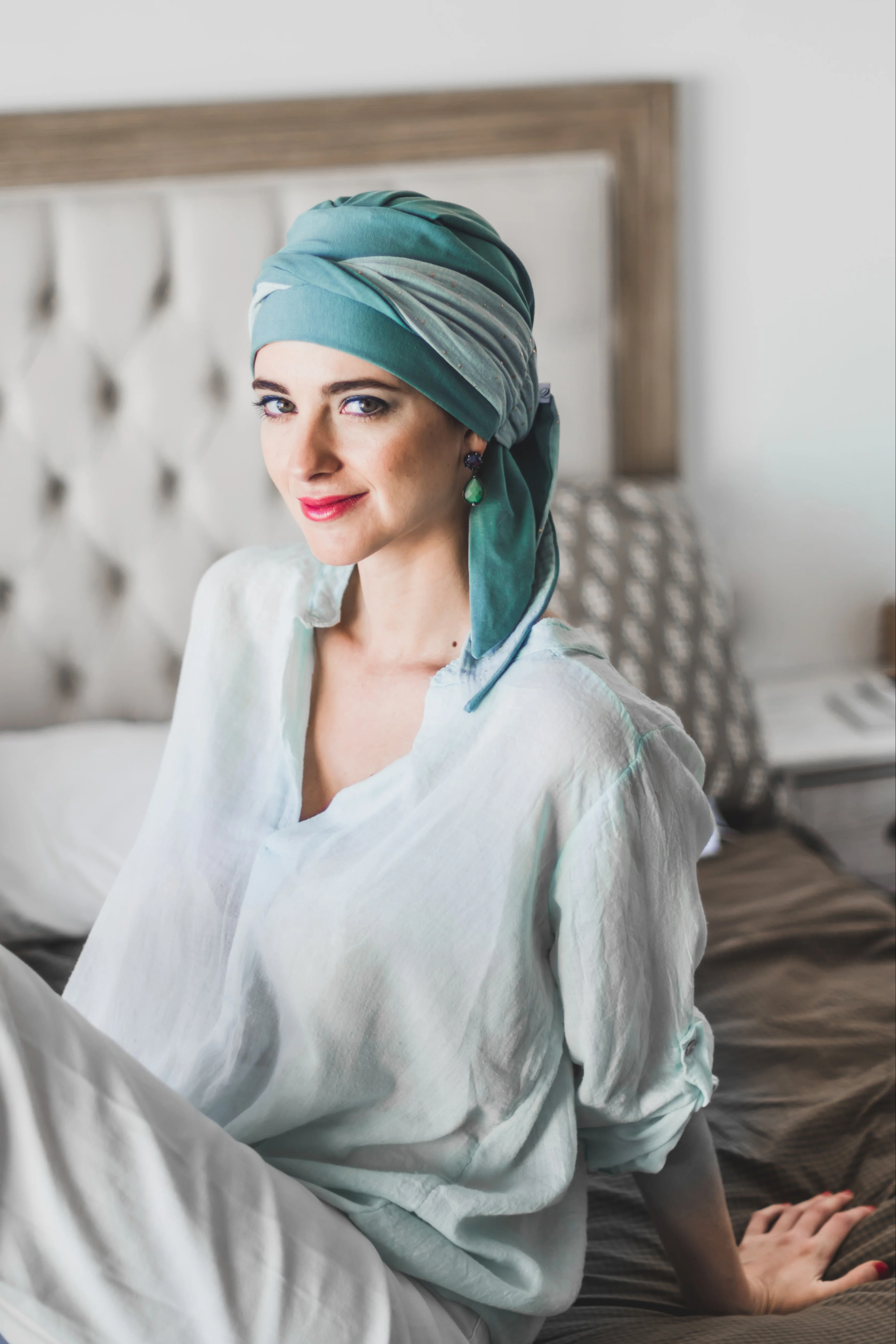 Carebell Smooth Hair Loss Turban - Aquamarine & Gold - Image 5