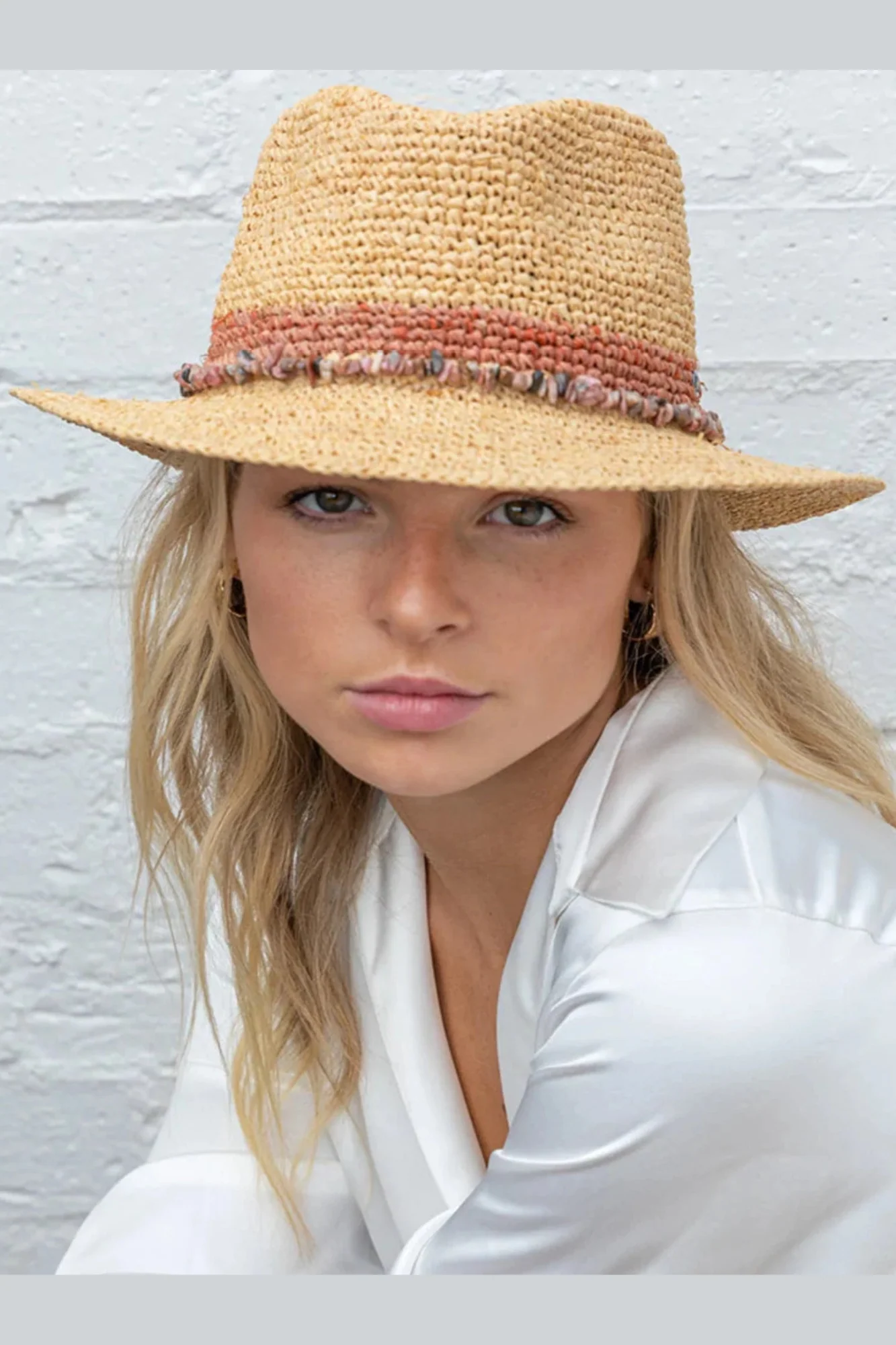 Rigon Christine Raffia Fedora - Natural/Old Rose