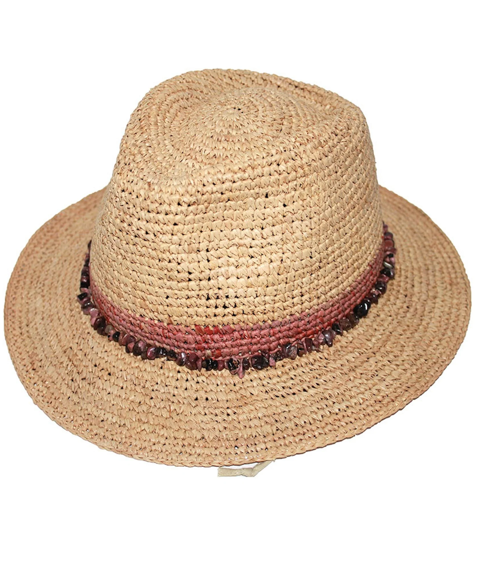 Rigon Christine Raffia Fedora - Natural/Old Rose - Image 4