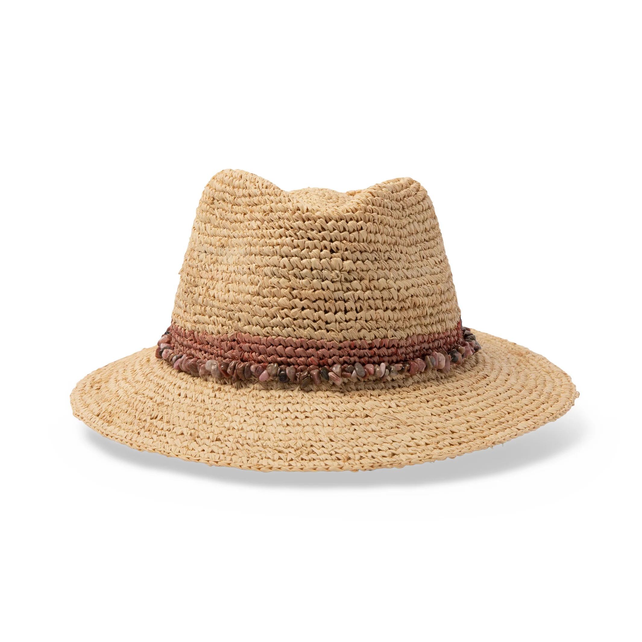 Rigon Christine Raffia Fedora - Natural/Old Rose - Image 5